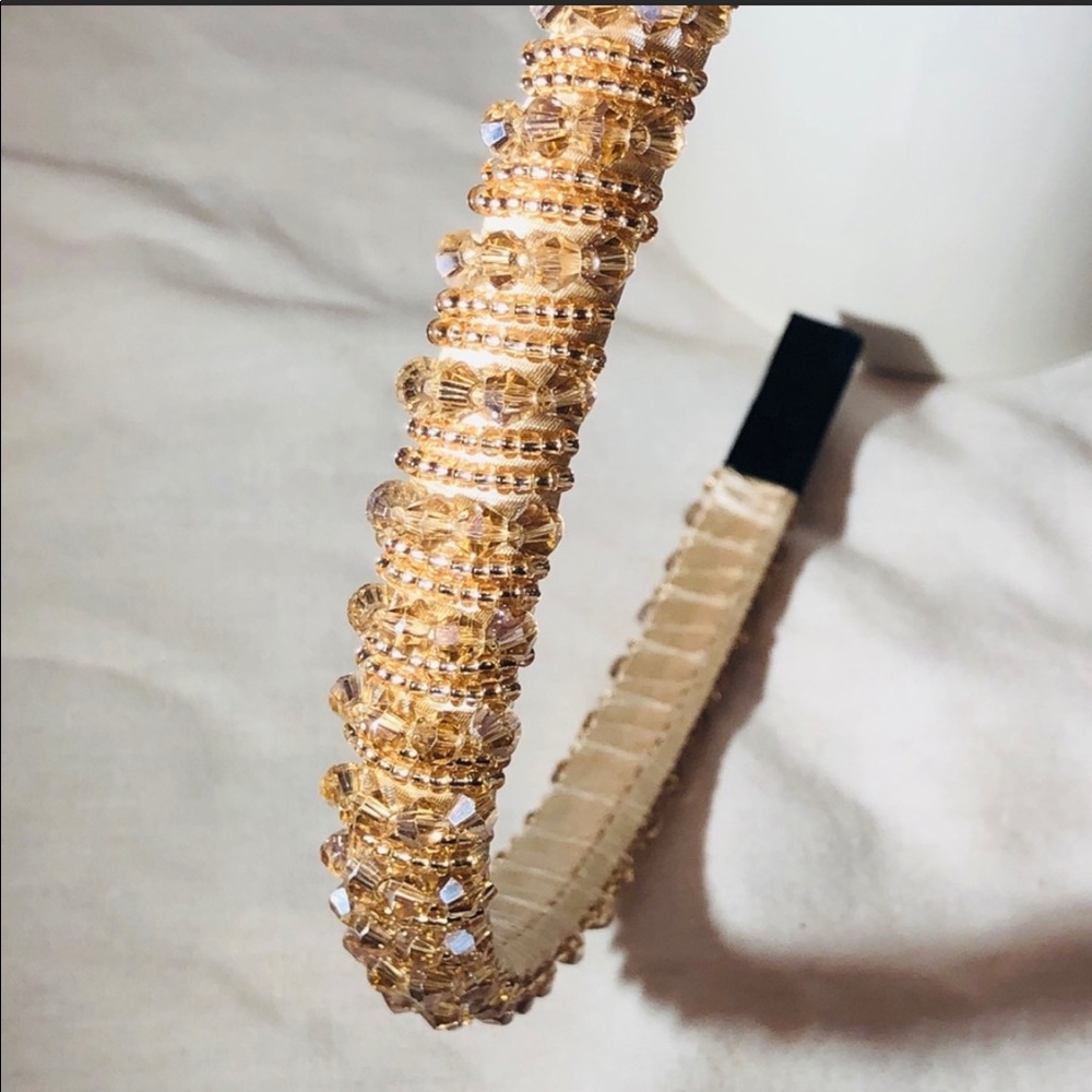 Crystal beaded headband - Gold or Beige Crystal beautiful